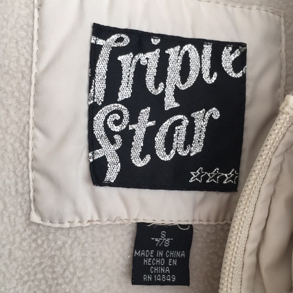 HP♥️ Triple Star Girls Puffer Jacket Small (7/8) Cream Hoodie Pockets Furry Edge - Picture 6 of 11